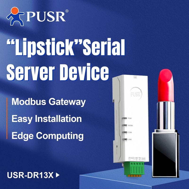 PUSR Din Rail "Lipstick" RS485 to Ethernet Serial Device Server Modbus Gateway RTU to TCP Rich Protocols MQTT/TCP/UDP/HTTP Edge Computing USR-DR134 - Image 2